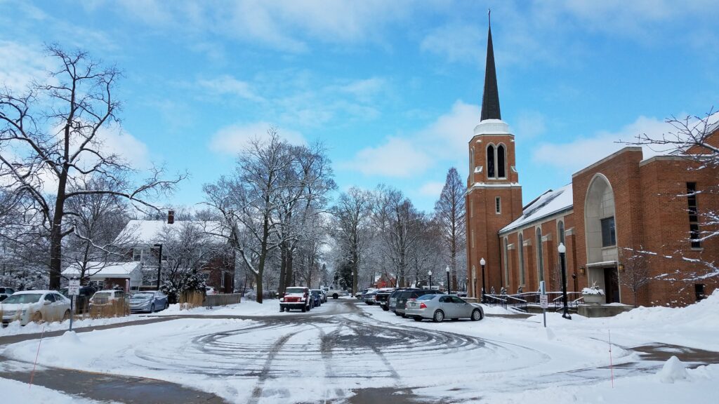 A wintry view from the campus of Hope College